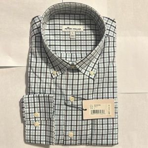 Large Peter Millar Emory Regular Fit Tattersall Check Button-down in Skylight